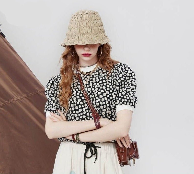 Daisy Floral Casual Knit Pullover Knitwear Women,Autumn Vintage Girly Basic Daily Sweater Crop Top