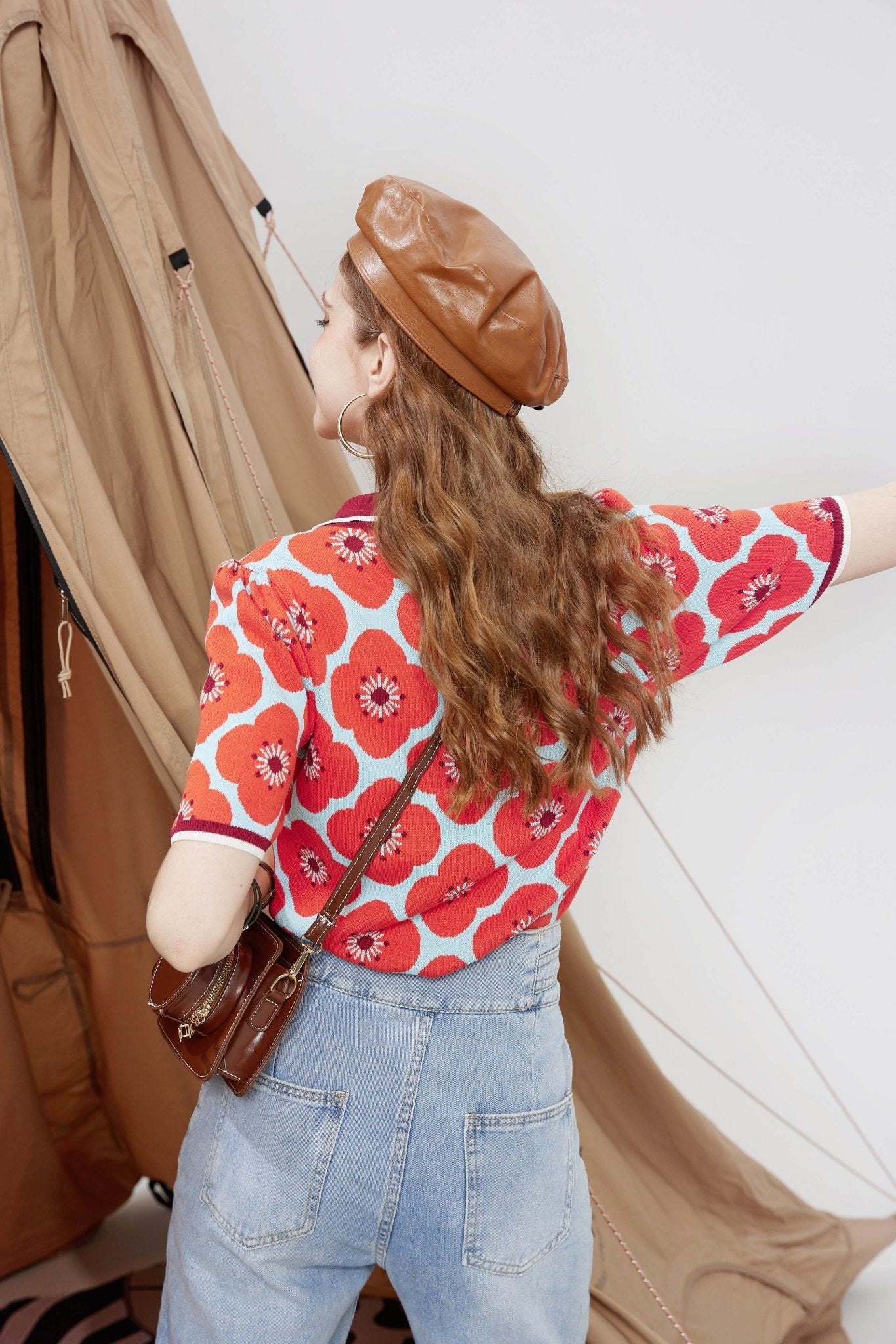 Daisy Floral Casual Knit Pullover Knitwear Women,Autumn Vintage Girly Basic Daily Sweater Crop Top