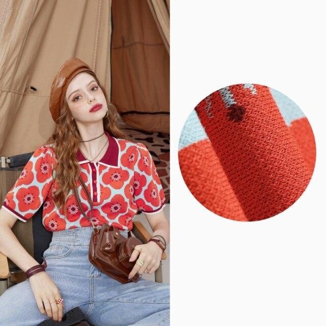 Daisy Floral Casual Knit Pullover Knitwear Women,Autumn Vintage Girly Basic Daily Sweater Crop Top