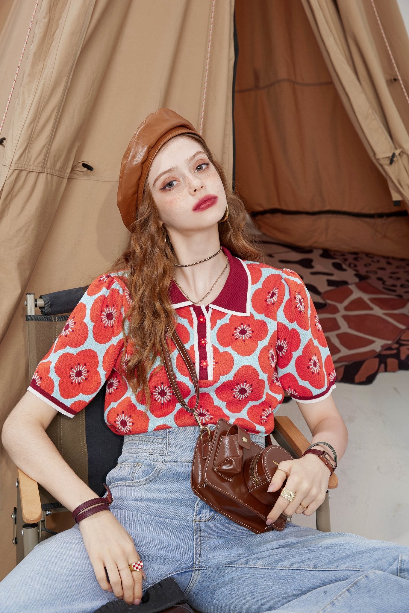 Daisy Floral Casual Knit Pullover Knitwear Women,Autumn Vintage Girly Basic Daily Sweater Crop Top