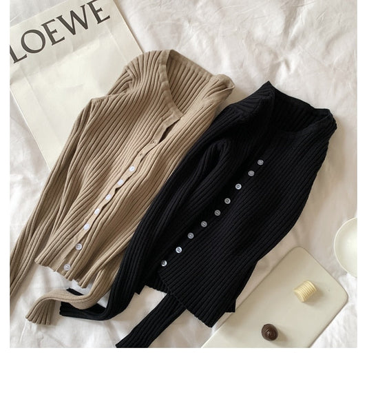 Women Button Up Ribbed Sweater Shirt Cropped Knit Cardigans Korean Knitting Crop Tops Streetwear