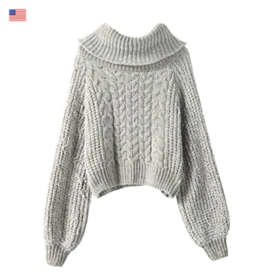 Gray Solid Knitted Casual Sweater Women Autumn Rose Red Pure Korean Ladies Off-Shoulder Top